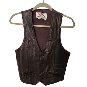 Vintage 1970s Chess King‎ 100% Leather Brown Biker Vest Size Small